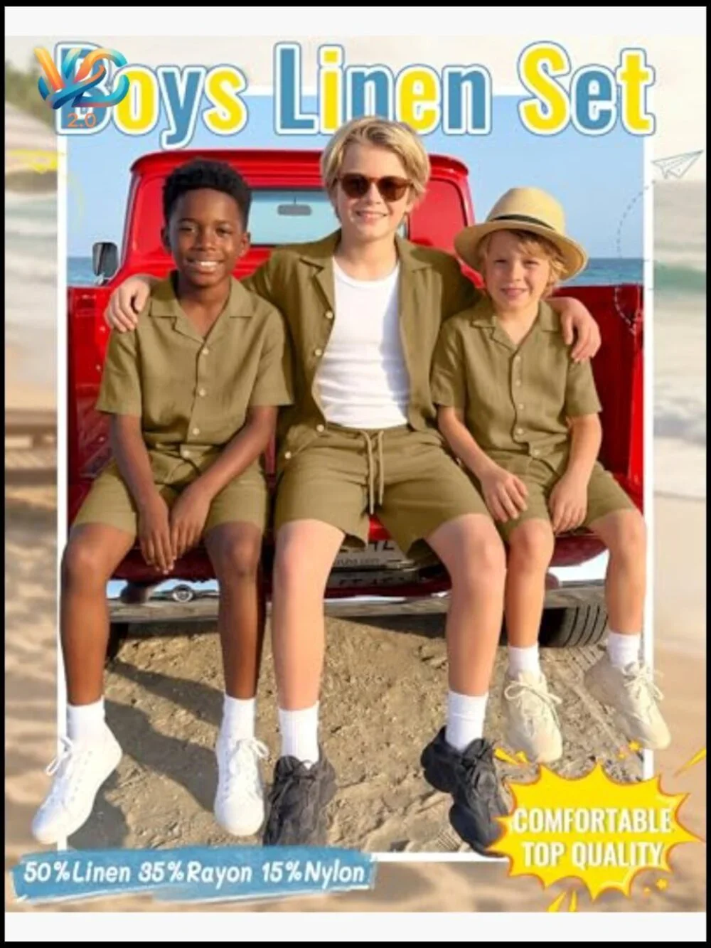 Boys Linen Short Sleeve Tee & Shorts Set 5-14 Summer Beach Outfit
